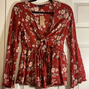 Tie front, bell sleeve top